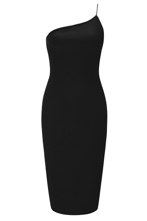 One Shoulder Zip Back Bodycon Dress - Mislish