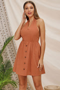 Orange Halter & Lace-up Buttoned Short Dress - Mislish