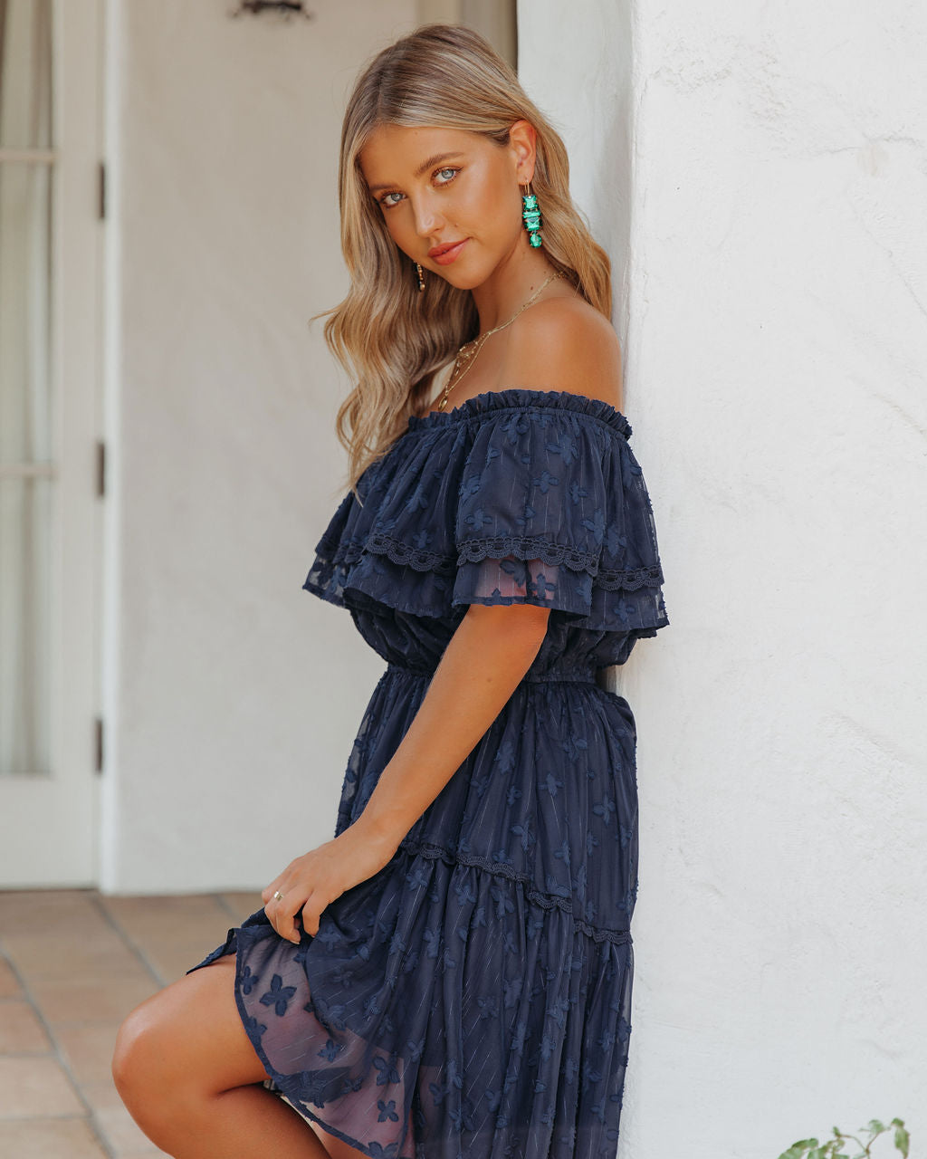 Panache Off The Shoulder High Low Maxi Dress Navy