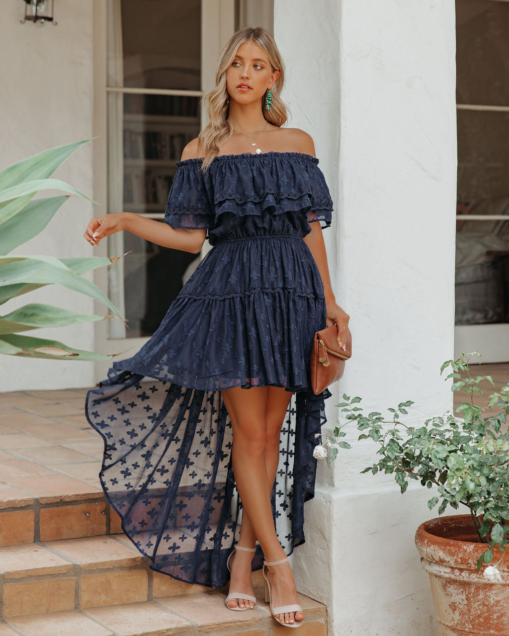 Panache Off The Shoulder High Low Maxi Dress Navy