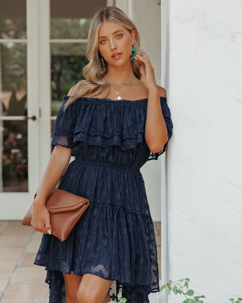 Panache Off The Shoulder High Low Maxi Dress Navy
