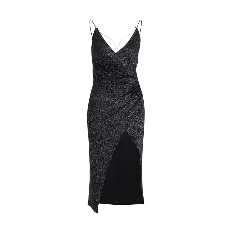 Party Dresses Women Bright Silk High Slit Dress