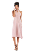 Pink Choker Neck Lace-up Chiffon Dress - Mislish