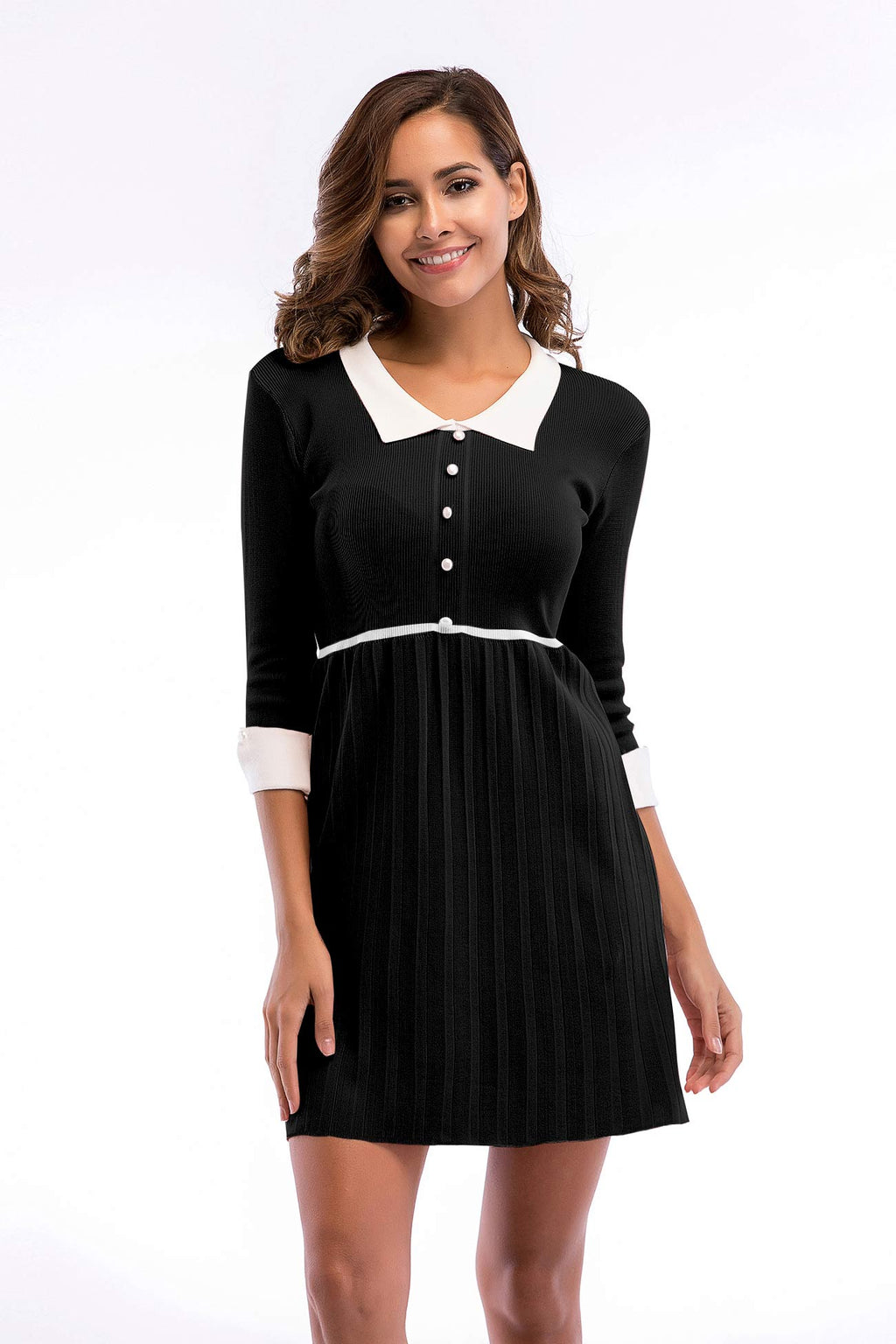 Pink Cuffed Sleeve Layered Hem Knit Dress - Mislish