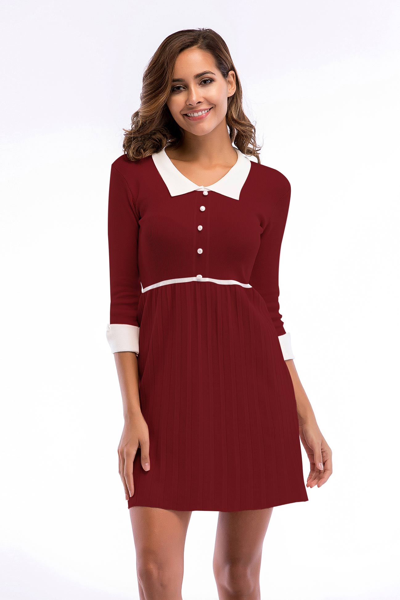 Pink Cuffed Sleeve Layered Hem Knit Dress - Mislish