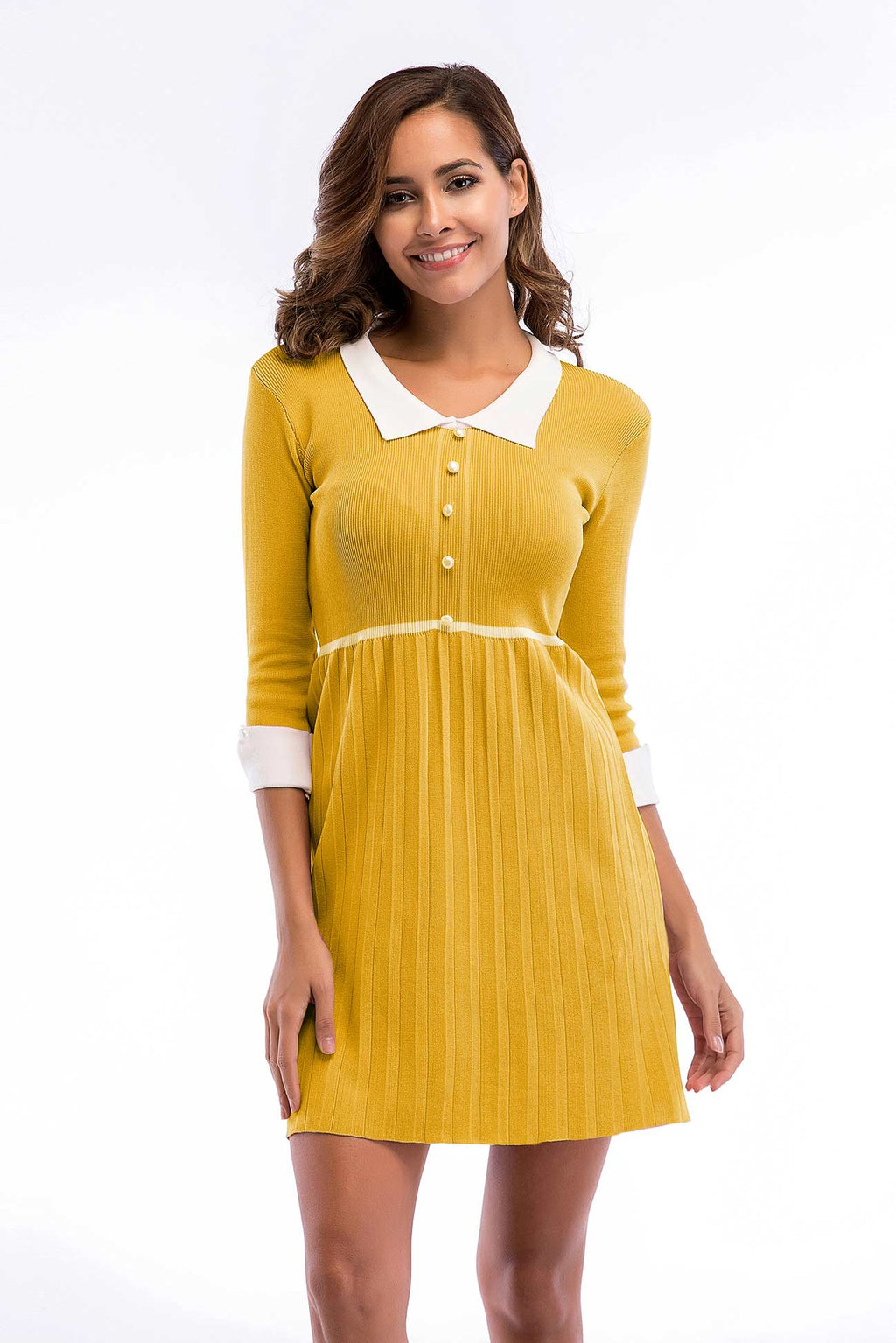 Pink Cuffed Sleeve Layered Hem Knit Dress - Mislish
