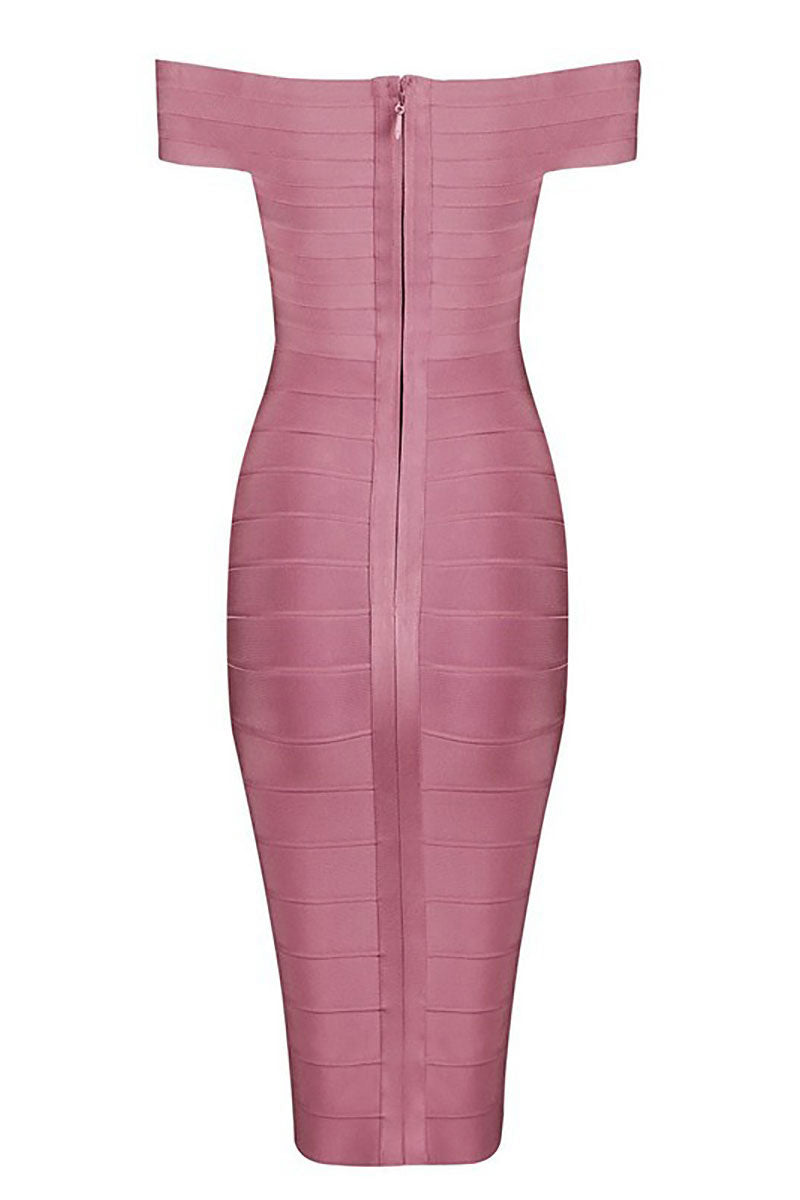 Pink Off-the-shoulder Short Bandage Dress