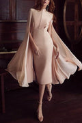 Pink Shawl Empire Waist Prom Dress - Mislish