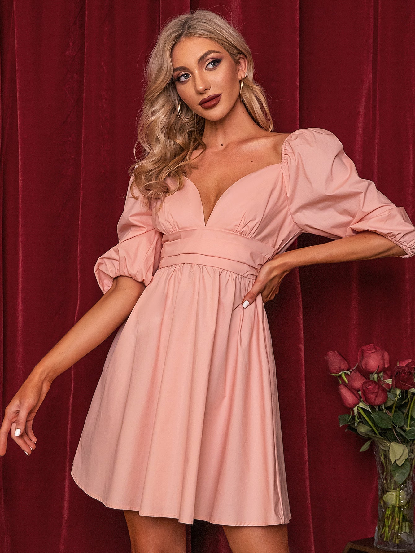 Puff Sleeve Sweetheart Neck Dress