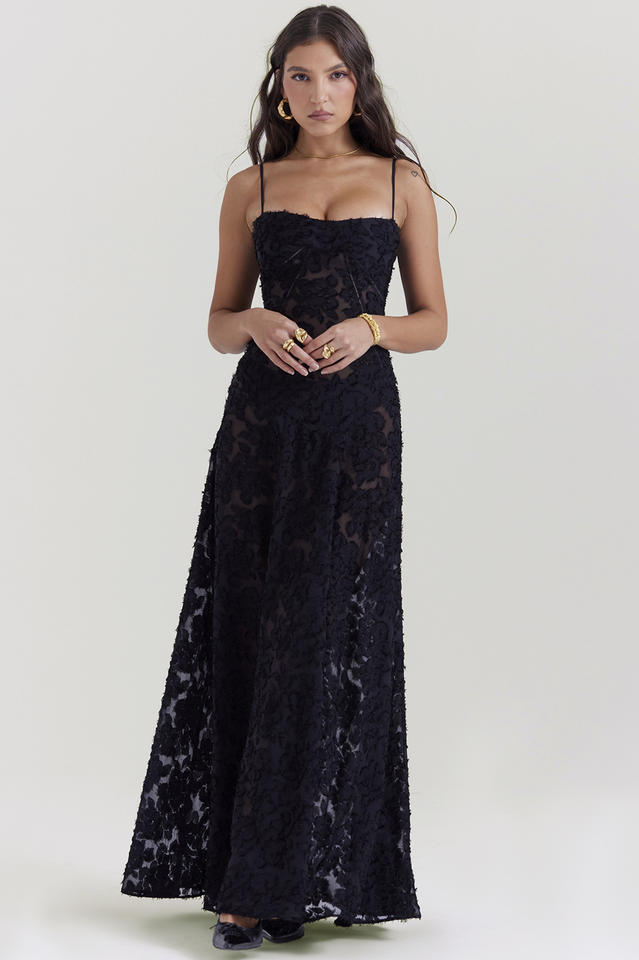 Serena Vintage Black Printed Maxi Dress