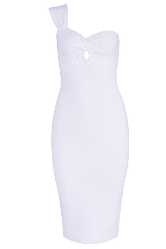 Red One Shoulder Cut Out Twist Bodycon Dress - Mislish