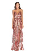 Red Sexy V Neck Sequined Thigh-high Slit Backless Prom Dress - Mislish