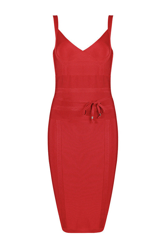 Gold Sexy V-neck Bandage Bodycon Dress - Mislish
