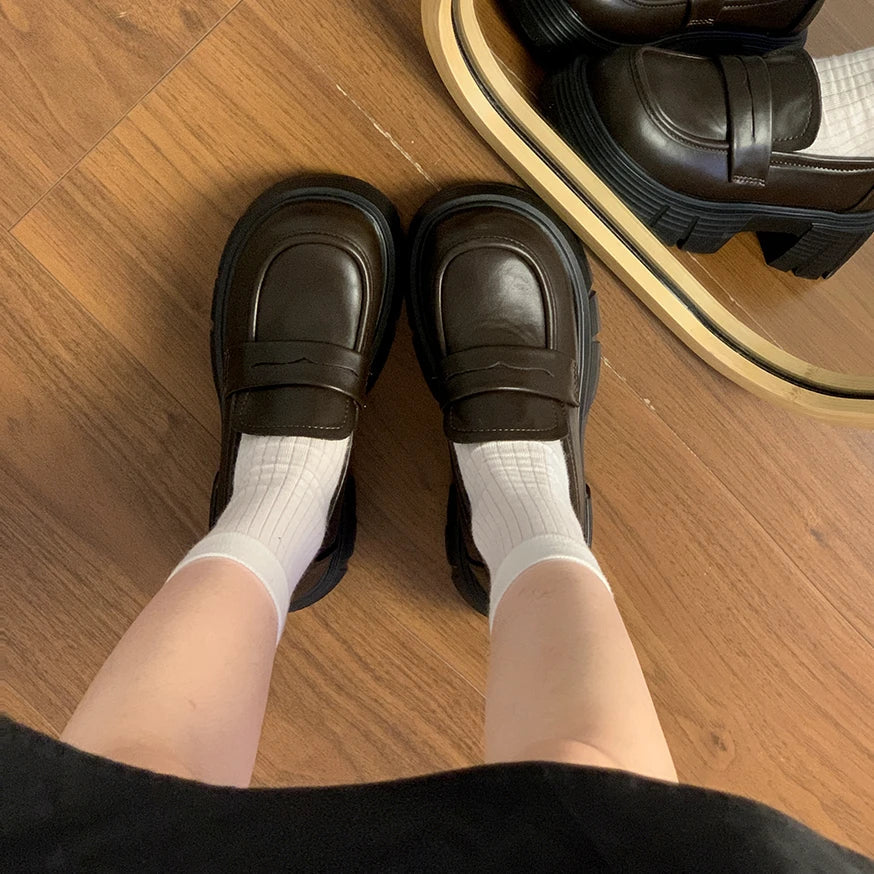 British Style Fur Platform Preppy AllMatch Dress Creepers Autumn Oxfords Loafers