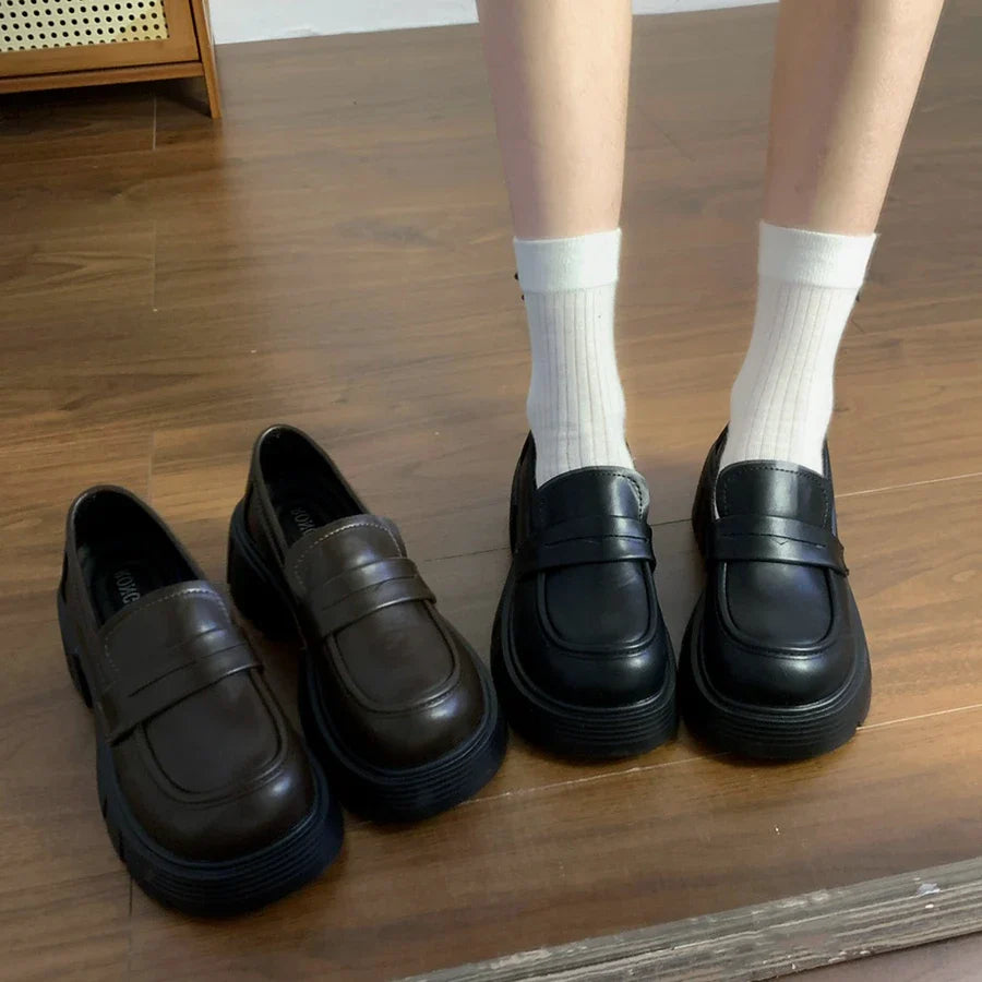 British Style Fur Platform Preppy AllMatch Dress Creepers Autumn Oxfords Loafers
