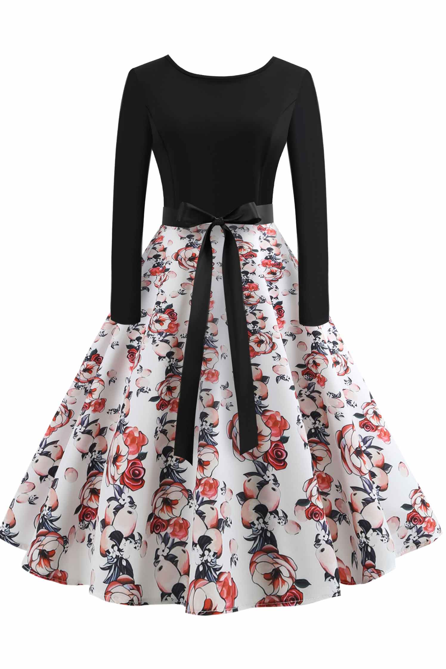 Retro Floral Print Scoop A-line Dress - Mislish