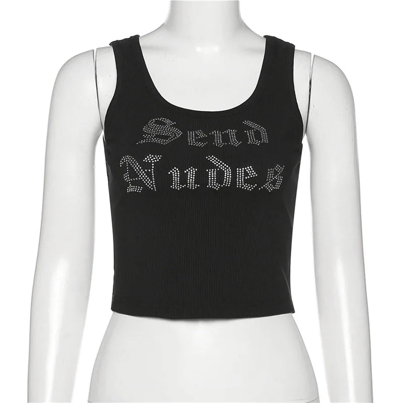 2024 Rhinestone Streetwear Crop Top for Women