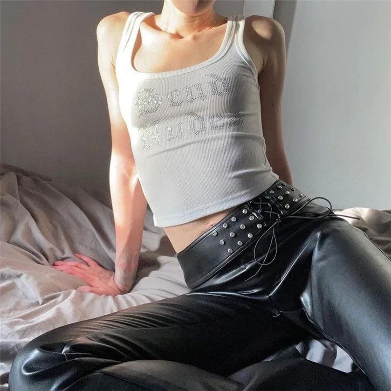 2024 Rhinestone Streetwear Crop Top for Women