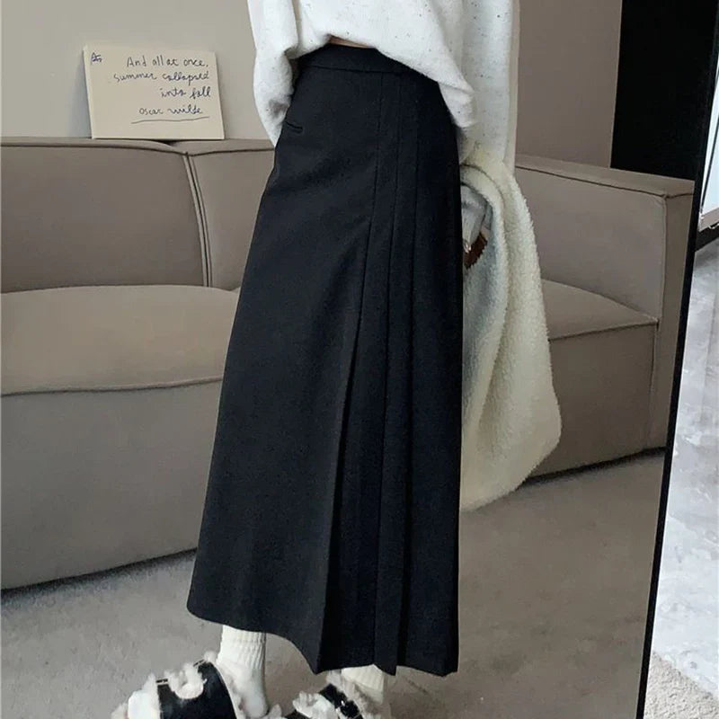 Vintage Pleated College Style High Waist ALine Skirt