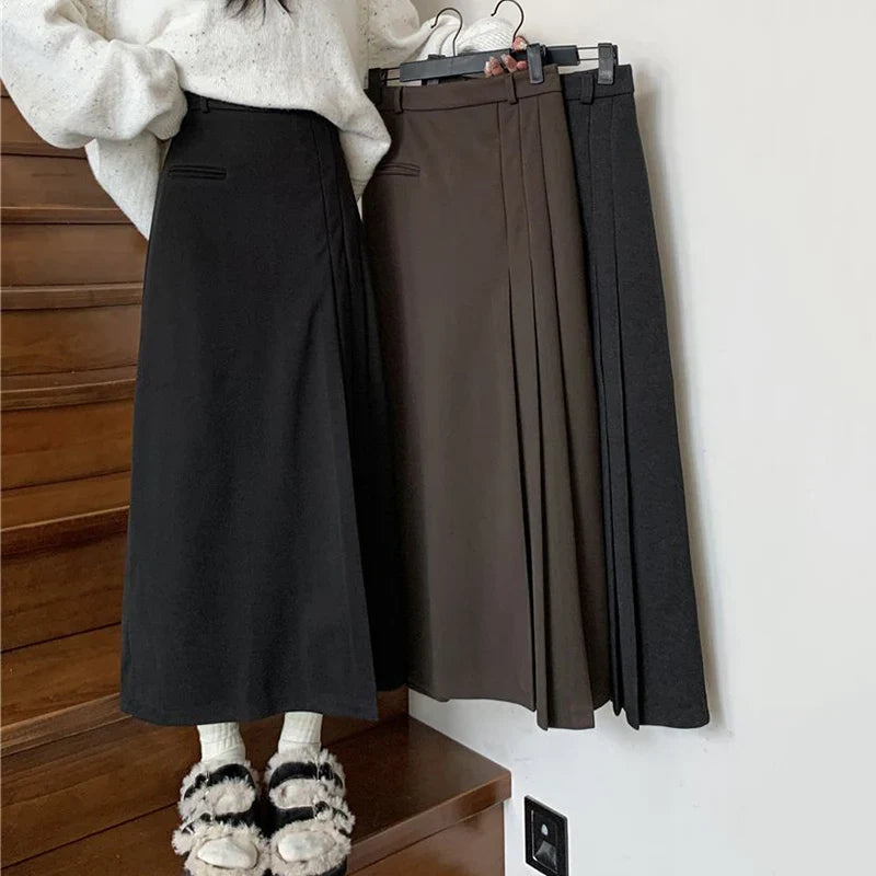 Vintage Pleated College Style High Waist ALine Skirt