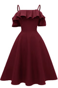 Ruffle Trim Spaghetti Straps Satin Prom Party Dress - Mislish