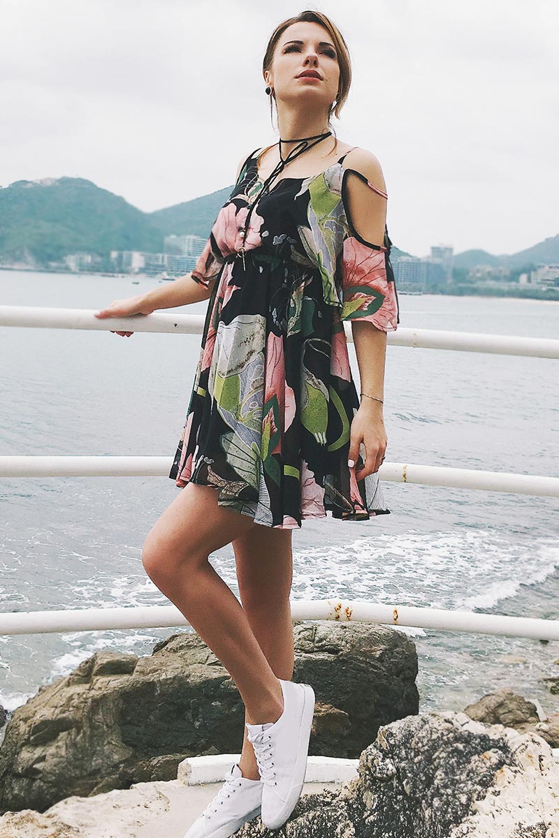 Ruffled Off-the-shoulder Spaghetti Straps Floral Dress - Mislish