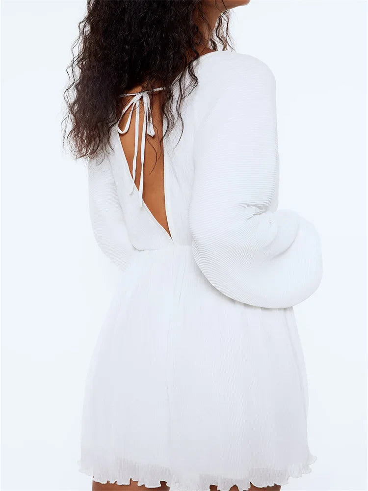 Autumn Long Sleeve Deep Vneck Party Mini Dresses