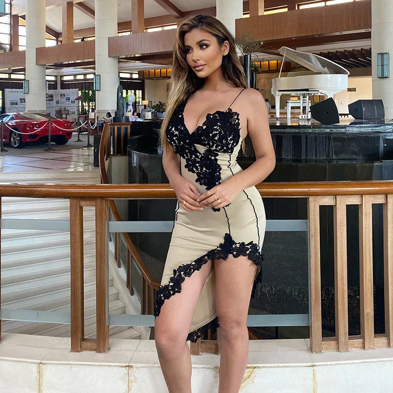 Lacey Elegant Dress Deep V Halter Dress