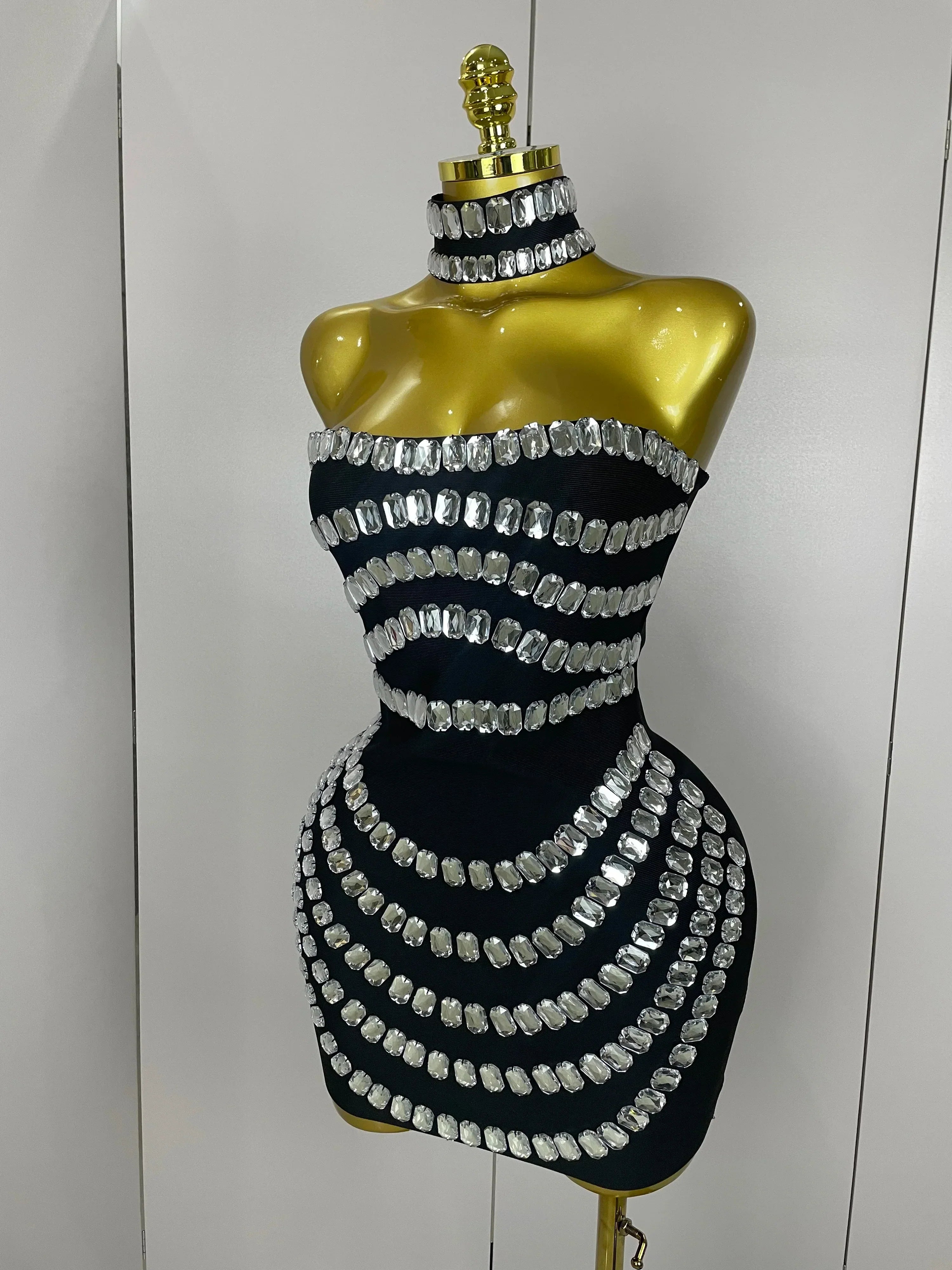 Women  Sparkly Rhinestones Bodycon Strapless Mini Bandage Dress Backless Fashion Evening Party Club Luxury Birthday Dresses