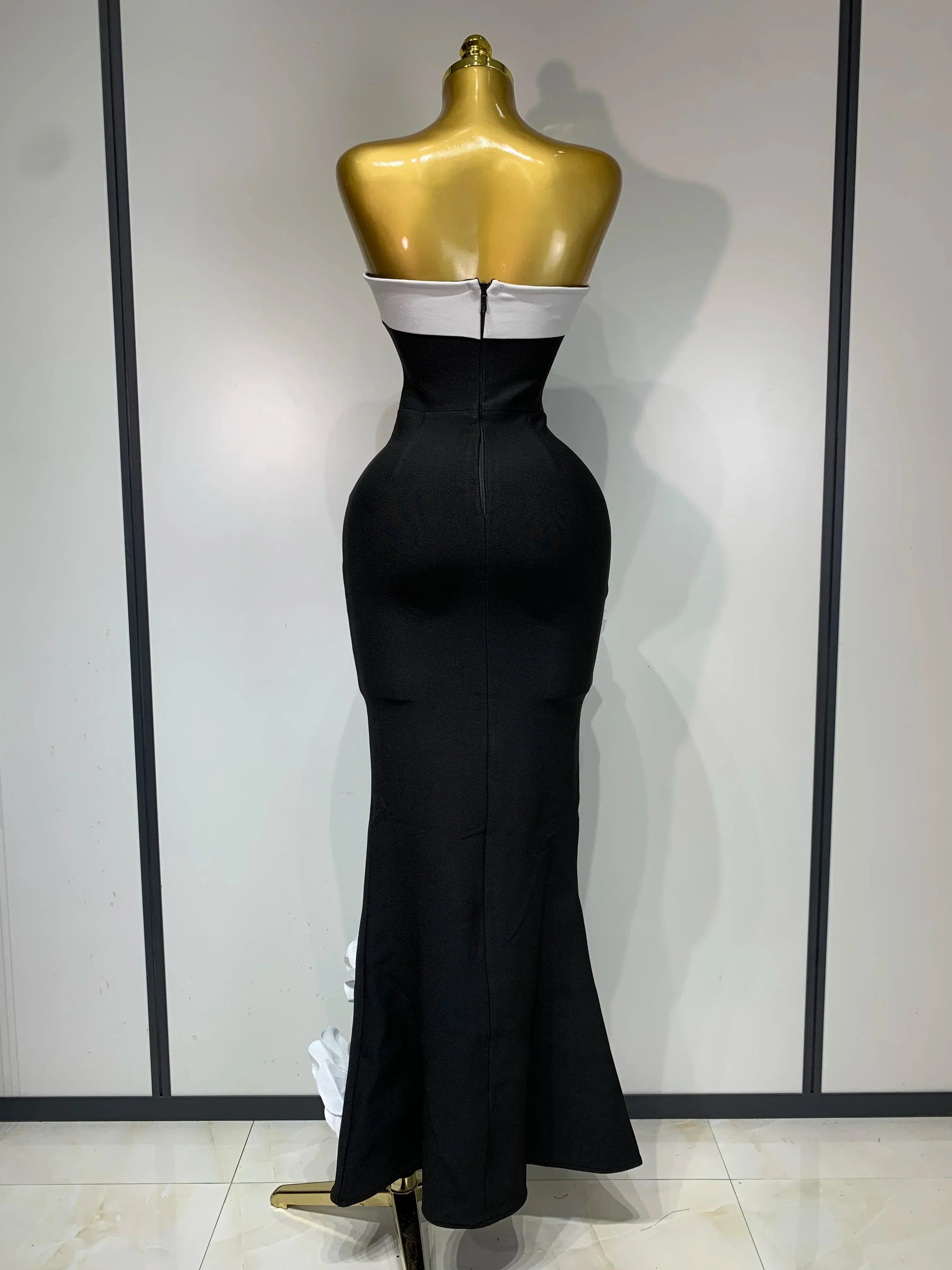 Women Sexy Strapless Backless Flower Maxi Long Bandage Dress  Knitted Celebrity Elegant Evening Club Party Birthday Dresses