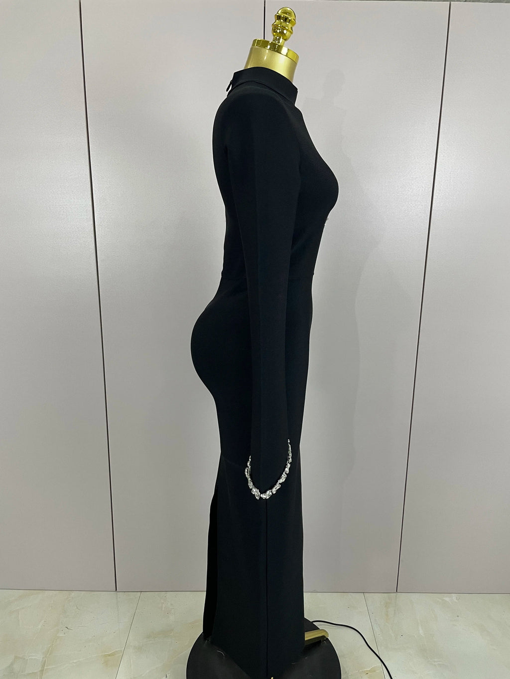 Sexy Long Sleeve Diamonds Maxi Long Bodycon Bandage Dress  Women Celebrity Elegant Evening Party Luxury Birthday Dresses