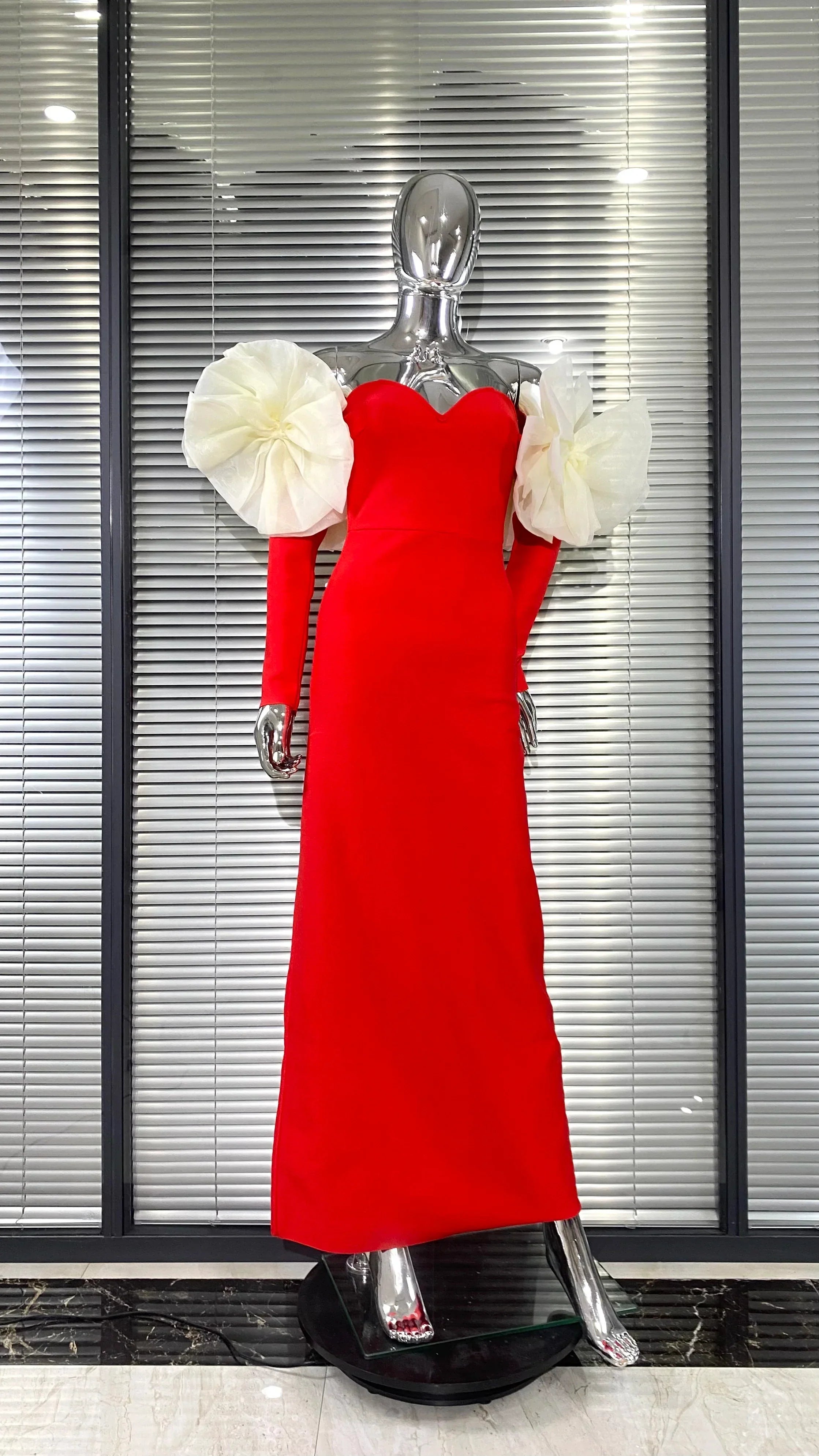 Stereoscopic Flower Sexy Off The Shoulder Ankle Lenght Bandage Dress Woman Birthday Party Vestido Celebrity Party Outfit