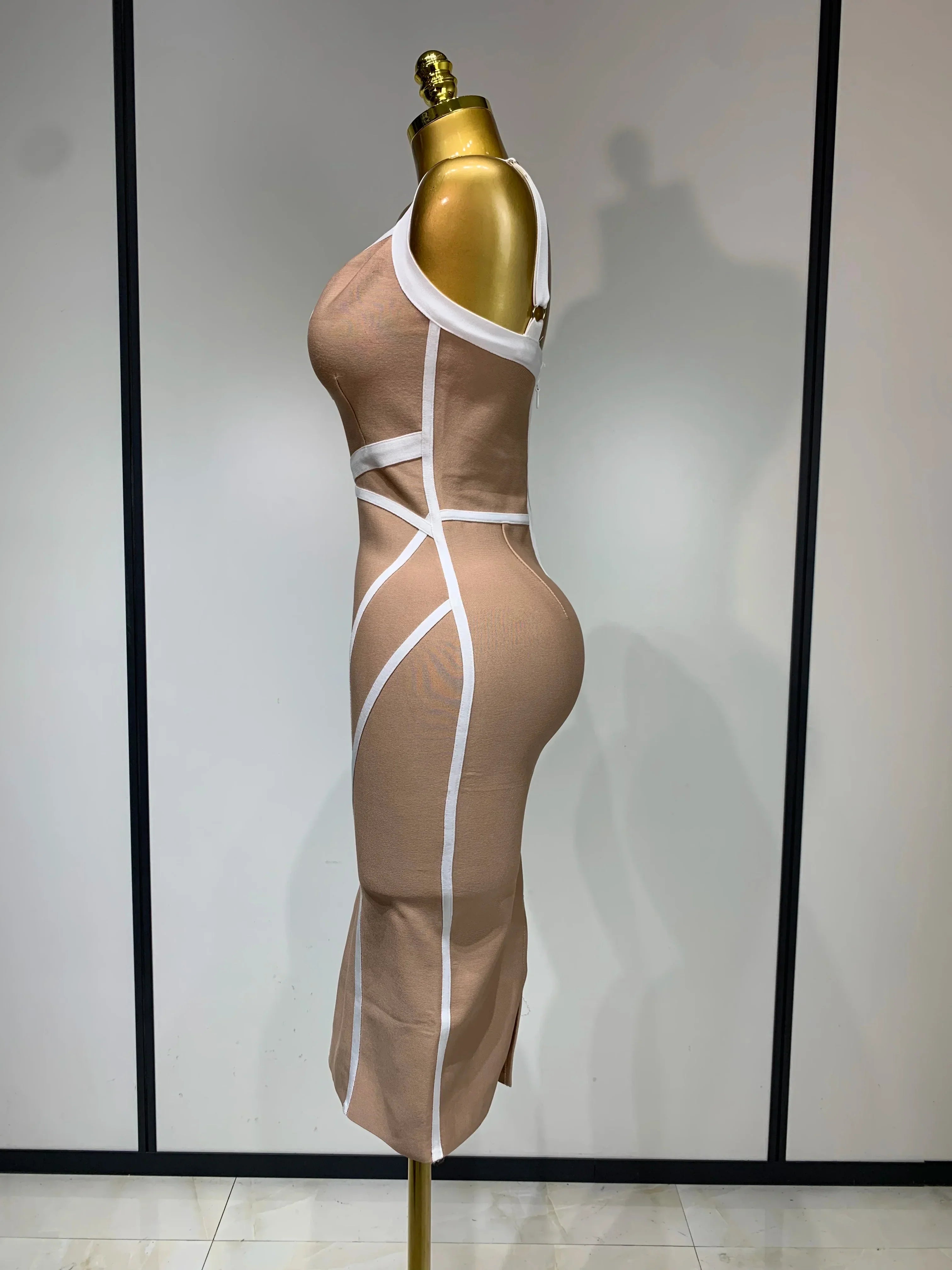 Women Sexy V Neck Striped Midi Bandage Bodycon Dress  Celebrity Elegant Evening Club Party Luxury Birthday Outfit