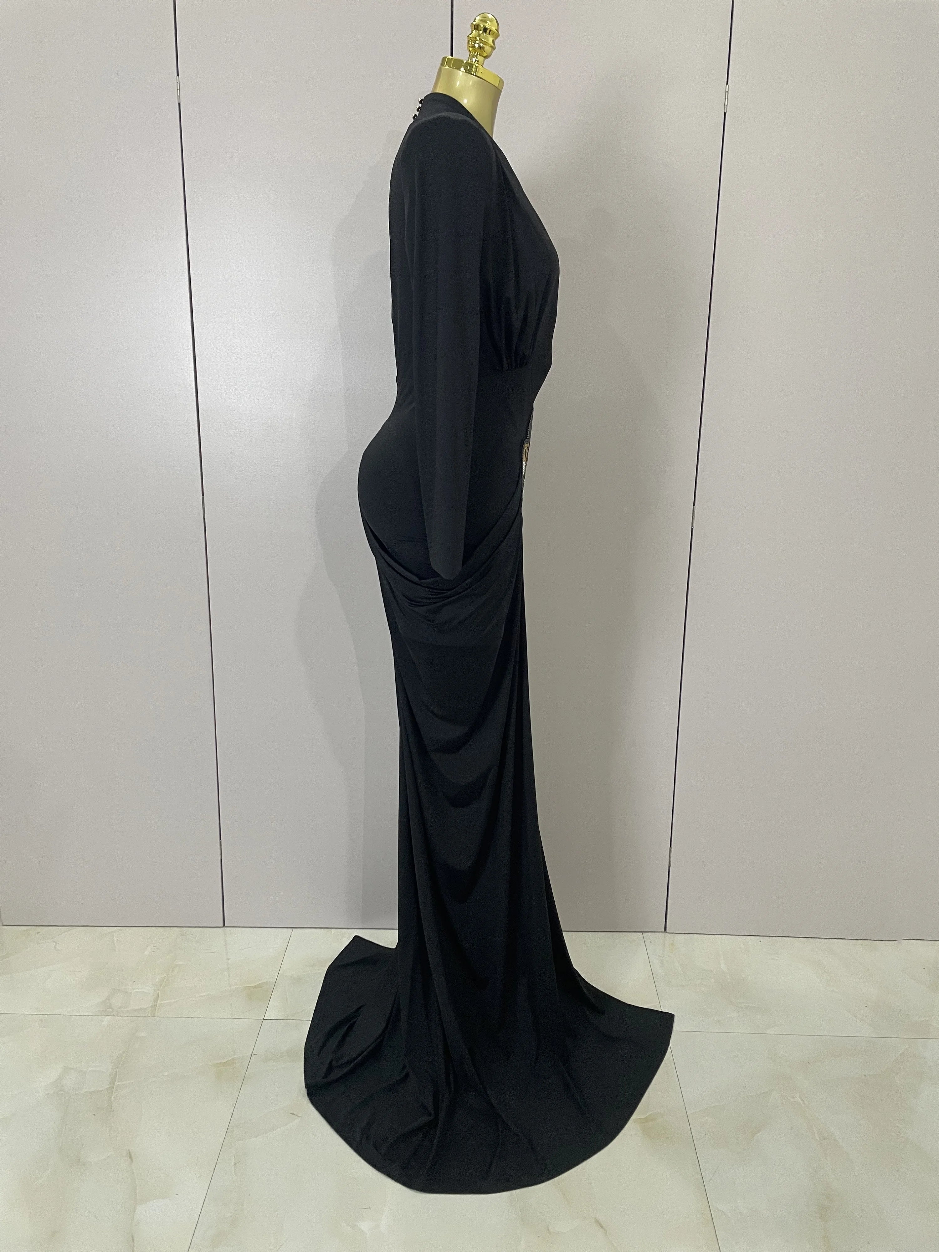 Sexy Deep V-Neck  Long Sleeve Bodycon Long Dress  Women Spring Elegant Evening Party Celebrate Cocktail Outfit Vestido