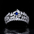 Bridal Hair Jewelry Blue Zircon Tiaras and Crowns Cubic Zirconia Headband Women Bride Princess Queen Diadem Wedding Accessories a