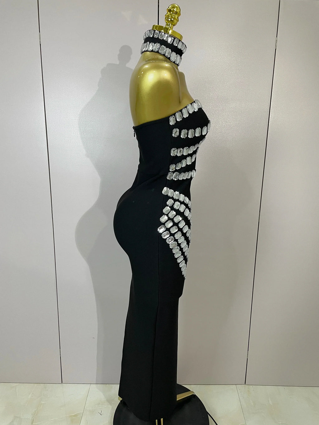 Women Sexy Backless Strapless Black Beading Long Bandage Bodycon Dress  Celebrity Elegant Evening Luxury Birthday Dresses