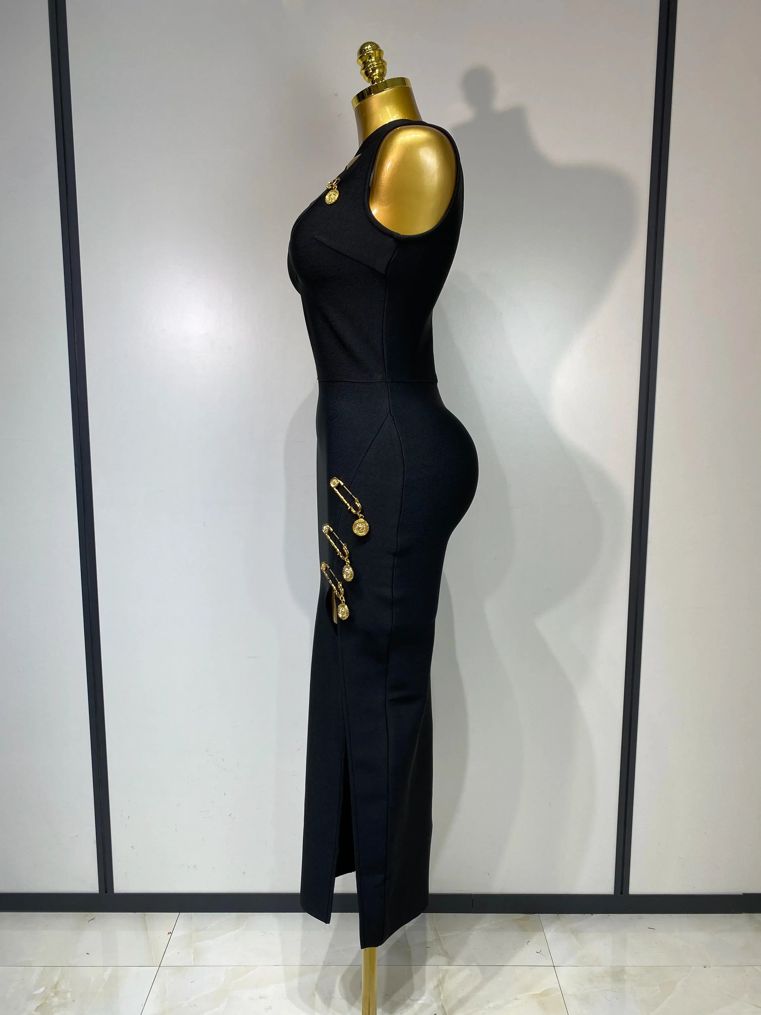 Women Black Elegant Bandage Dress Sexy Sleeveless Bodycon Evening Party Club Luxury Birthday Dress Wedding Guest Gown
