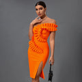 Summer Women One Shoulder Sexy Ruffles Bodycon Mini Dress Bandage Rayon Celebrate Birthday Party Dress Vestido Orange