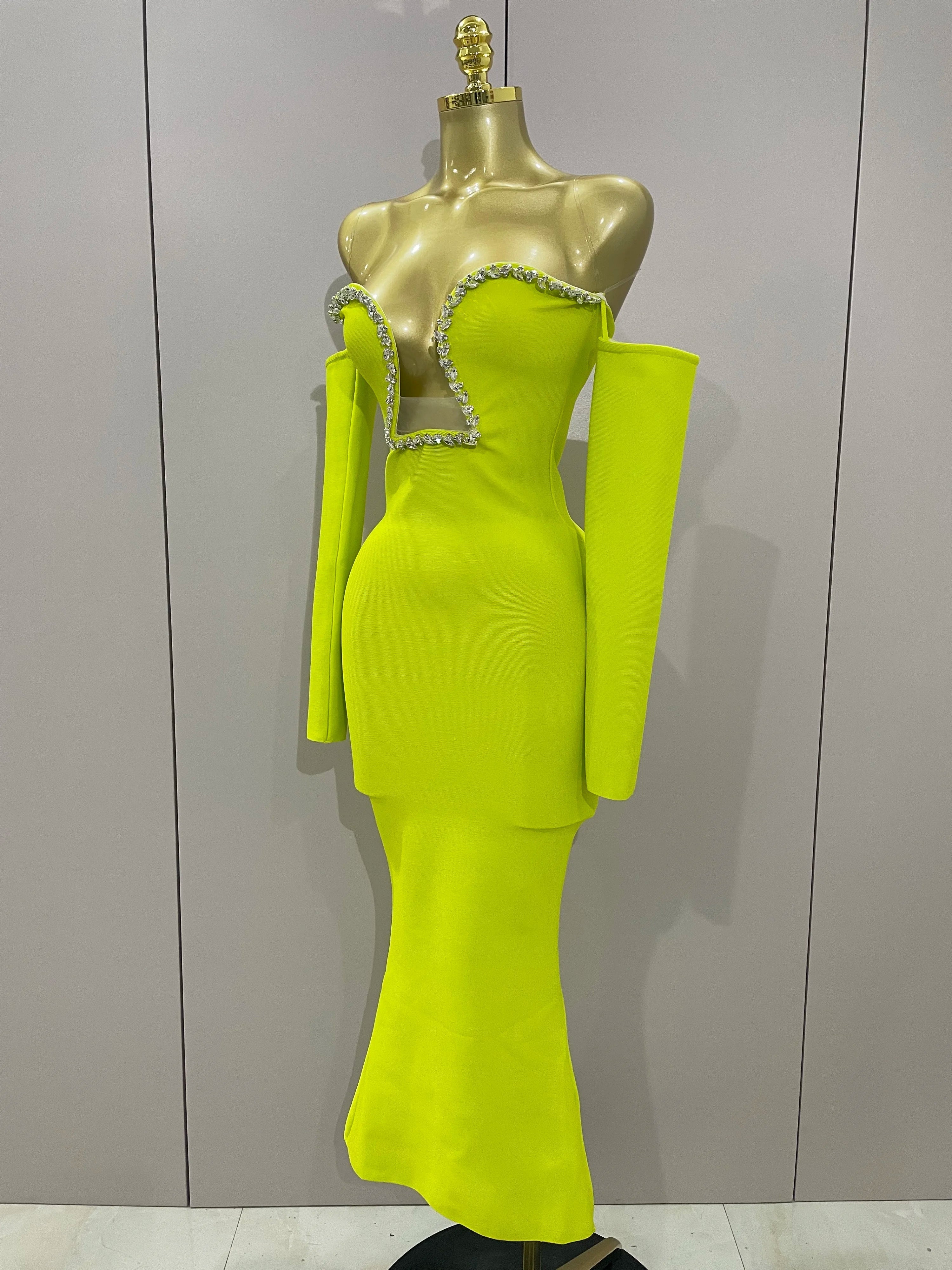 Sexy Off Shoulder Luxury Diamonds Long Bodycon Bandage Dress Women Celebrity Elegant Prom Gown Birthday Club Cocktail Dress