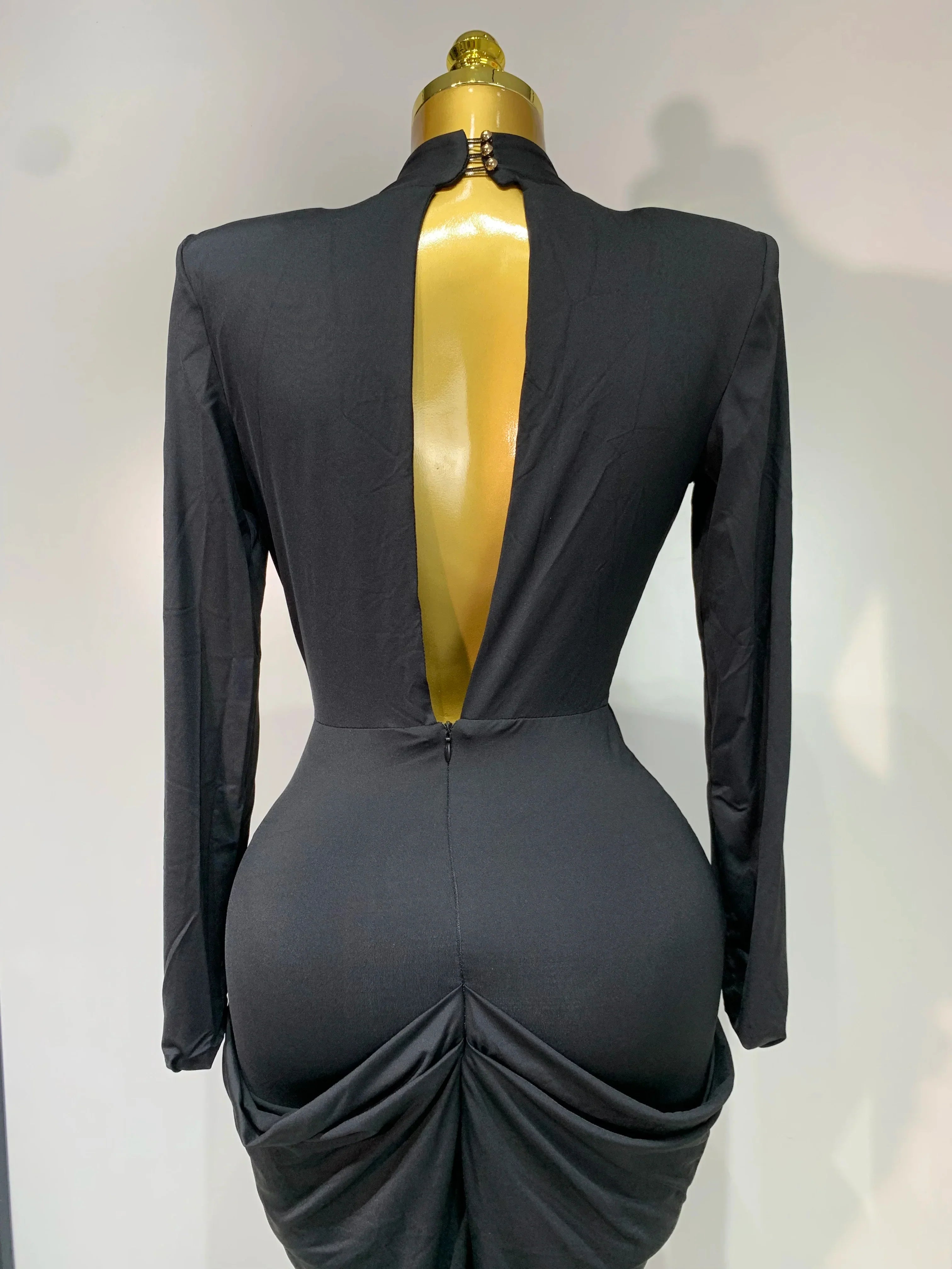 Women Sexy Deep V-Neck Bead Long Sleeved Bodycon Prom Gowns Elegant Celebrity Evening Maxi Dress Luxury Birthday Dress Wedding