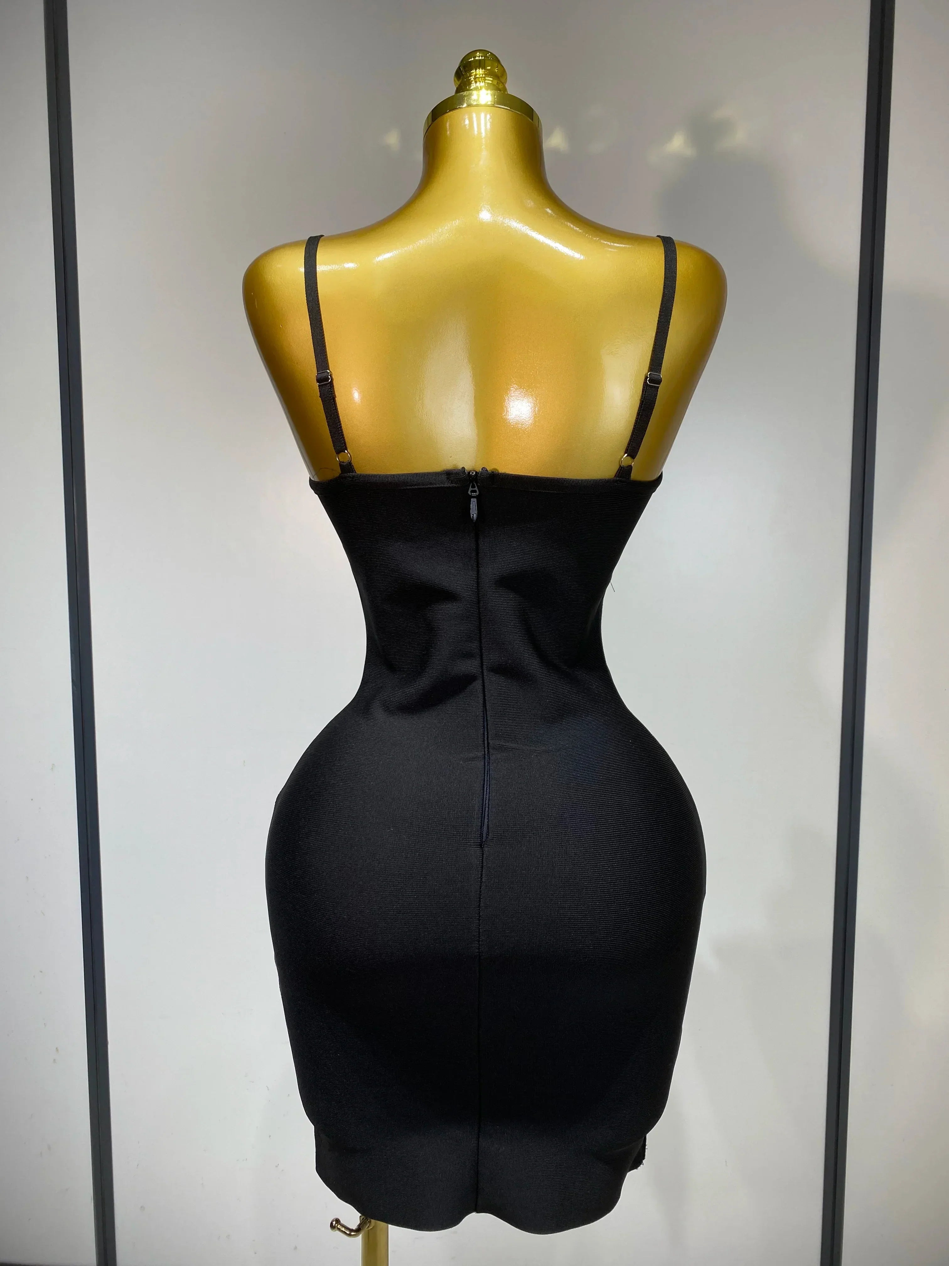 Women Fashion Sexy Backless Halter Black Midi Bodycon Bandage Dress  Elegant Evening Club Luxury Birthday Party Dresses