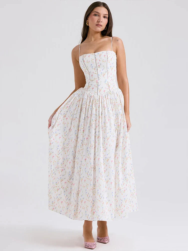 Print Wrap Aline Strap Maxi Long Summer Dress