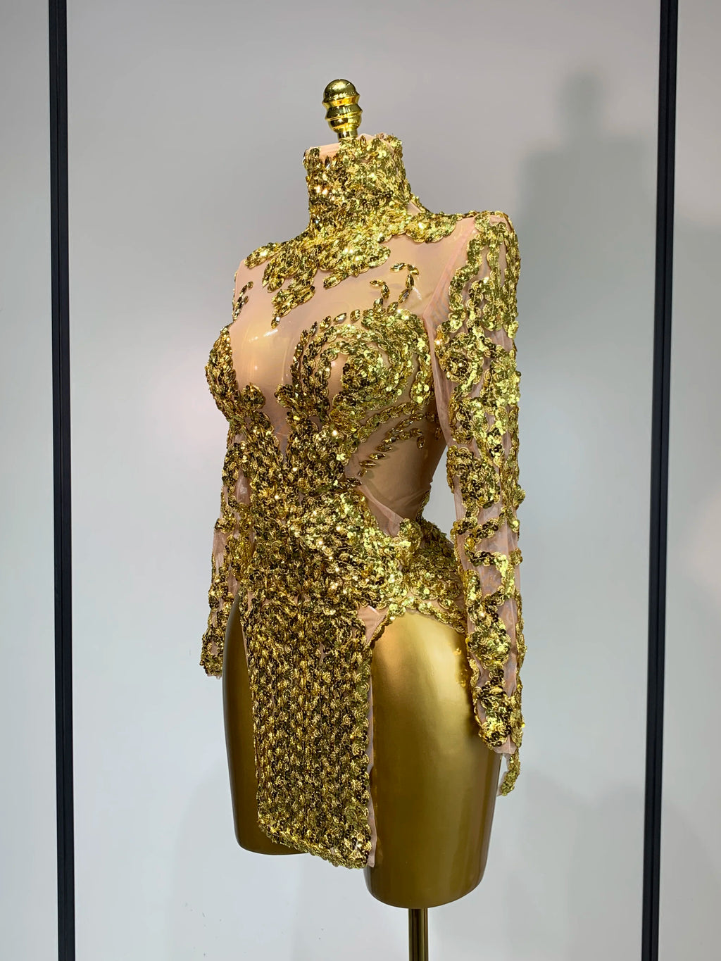 Women Long Sleeve Sexy Shinning Sequins Bodycon Mini Dress Mesh See Through Celebrate Birthday Evening Party Club Stage Outfit