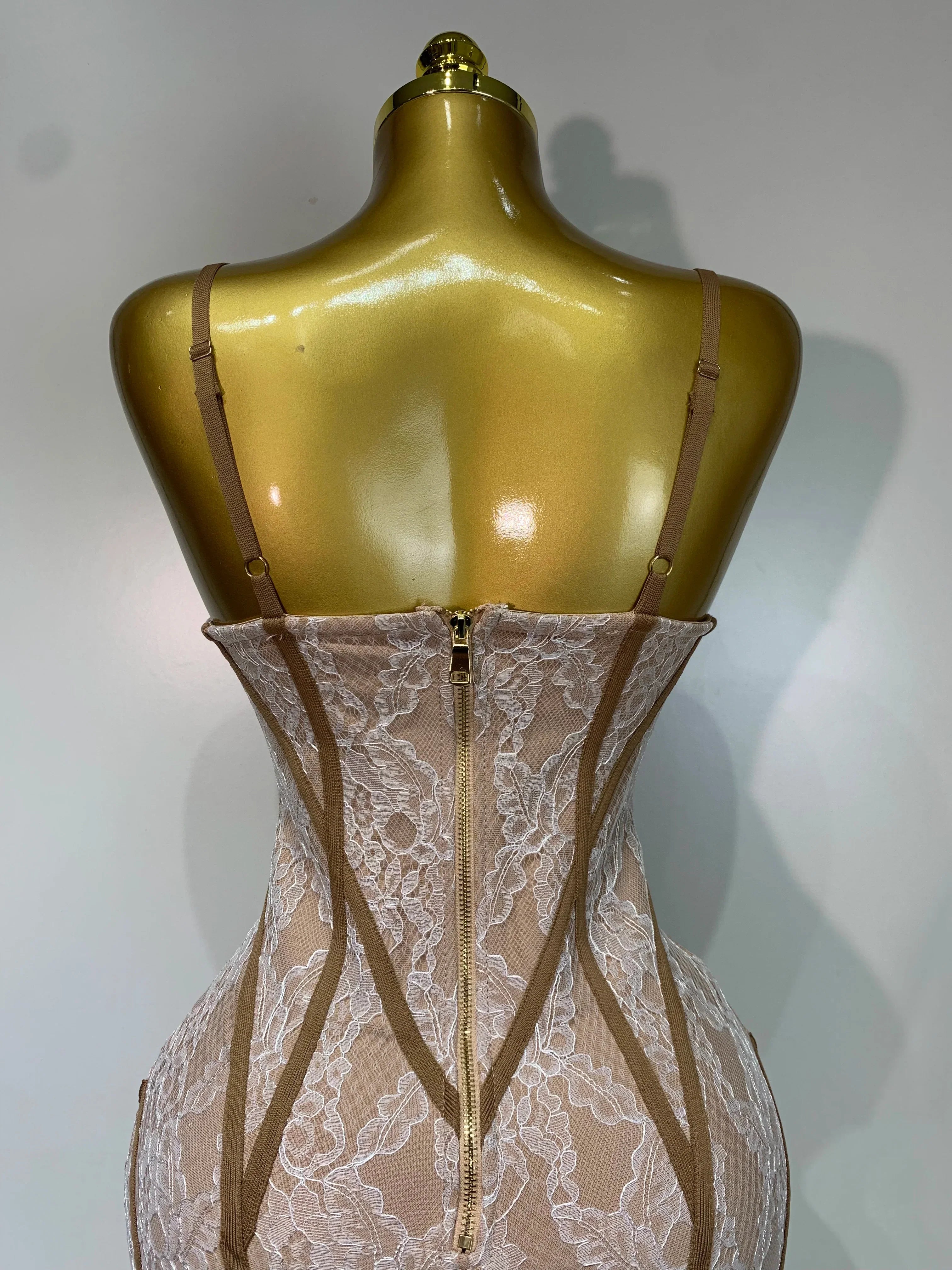 Luxury Birthday Dress Women Khaki Spaghetti Strap Lace Sexy Bodycon Celebrity Elegant Cocktail Club Party Bandage Dress
