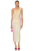 New Spring Women Sleeveless Sexy O-Neck Bodycon Shinning Rhinestones Long Mesh Dess Celebrate Nightclub Party Birthday Dress Orange