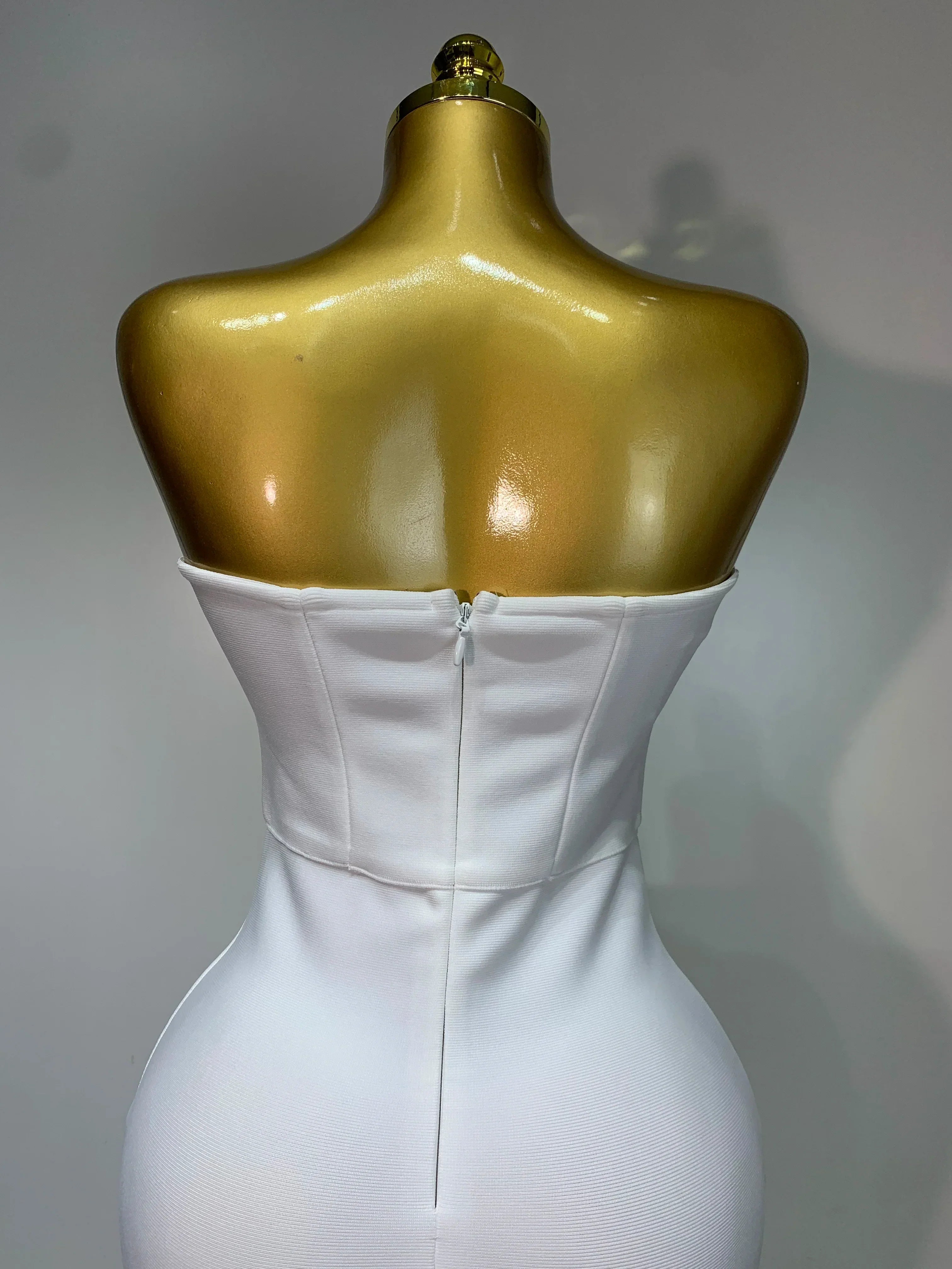 Luxury Rhinestone Sexy Strapless Backless Long Bodycon Bandage Dress   White Elegant Evening Party Birthday Club Dress