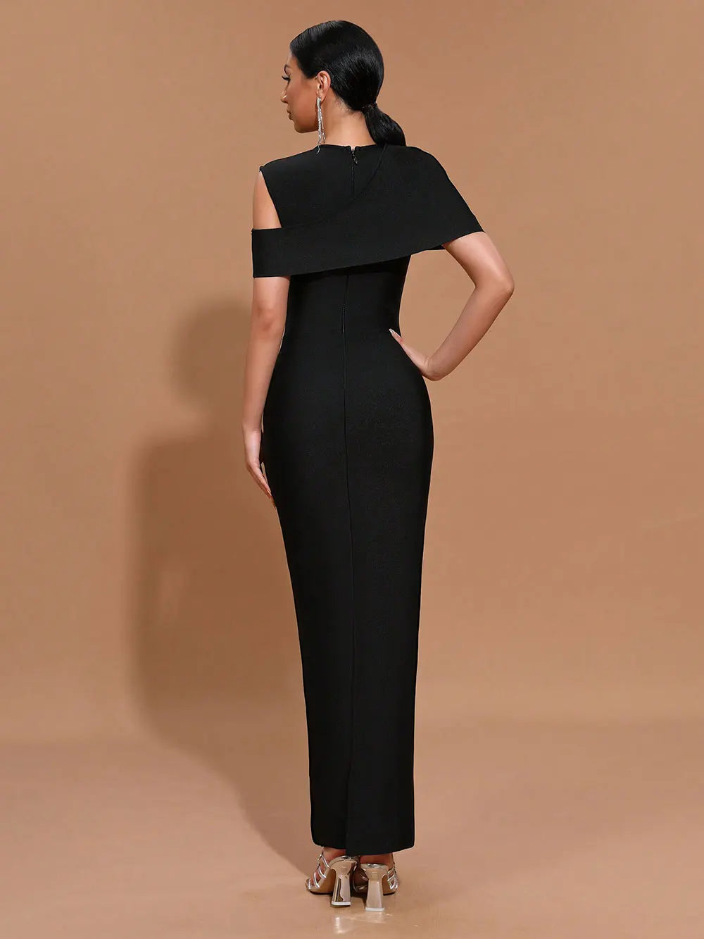 Elegant Women Light Luxury Hot Diamond Flower Design Bandage Dress O-Neck Shoulder Bodycon Long Dress Evening Party Vestido