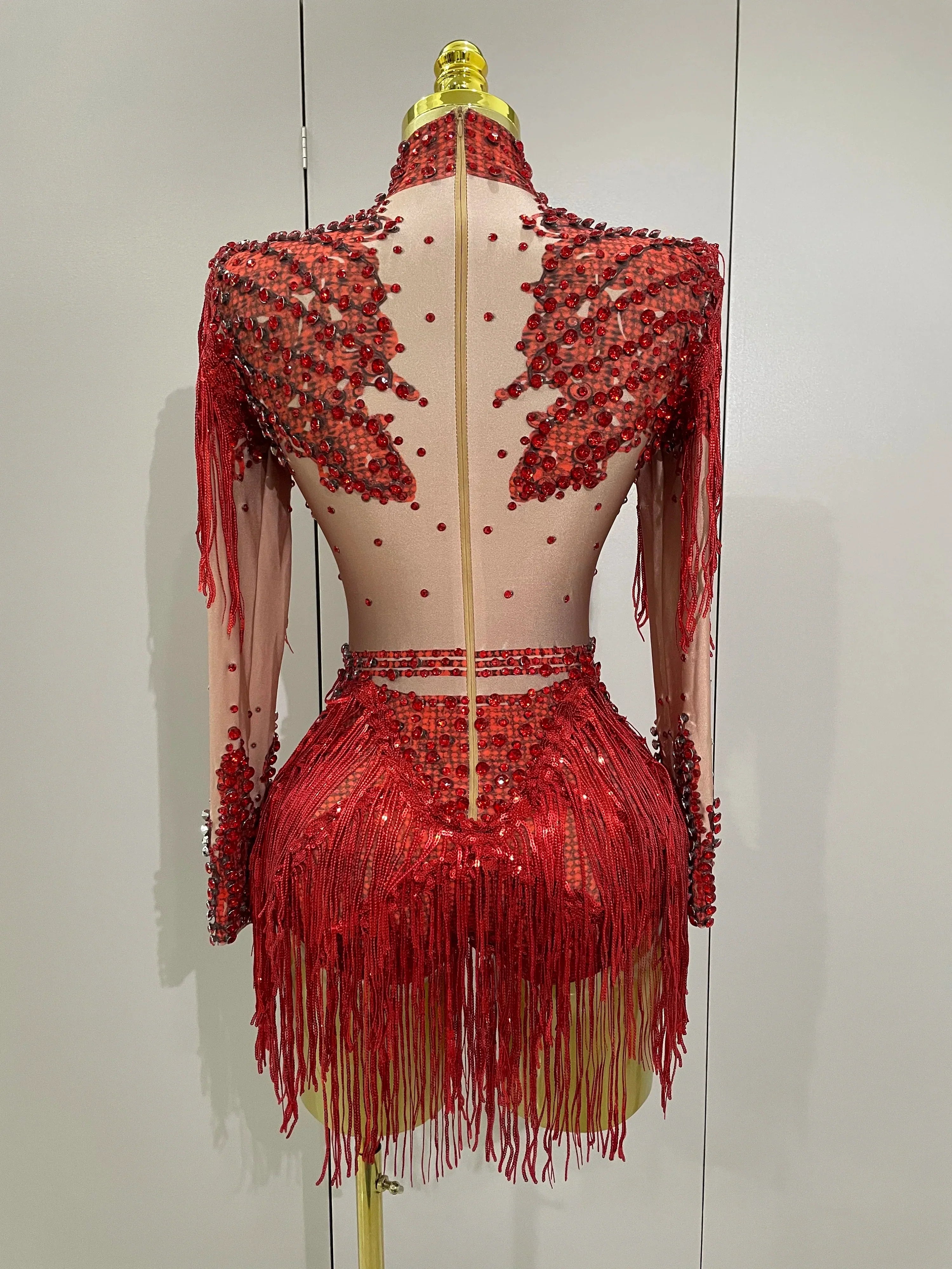 Sparkly Rhinestone Sequin Tassel Stretch Bodysuits  Women Birthday Party Nightclub Dj Stage Performance Costume