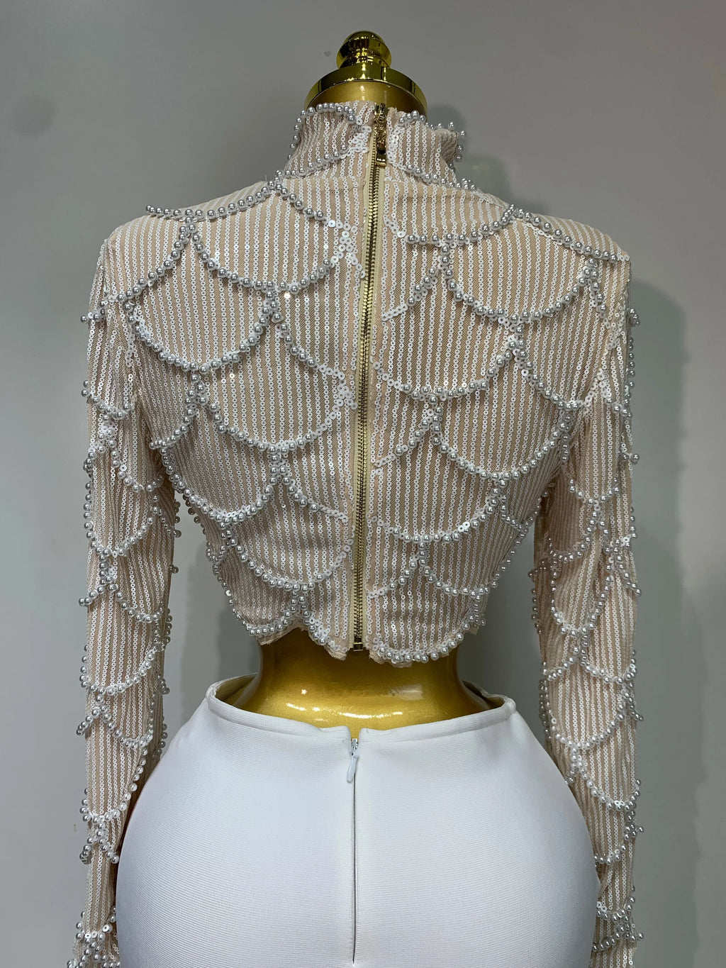 Women Long Sleeve Sexy Beading Tops Two Pieces Set Bodycon Long Bandage Dress Luxury Birthday Evening Party Wedding Guest Gowns