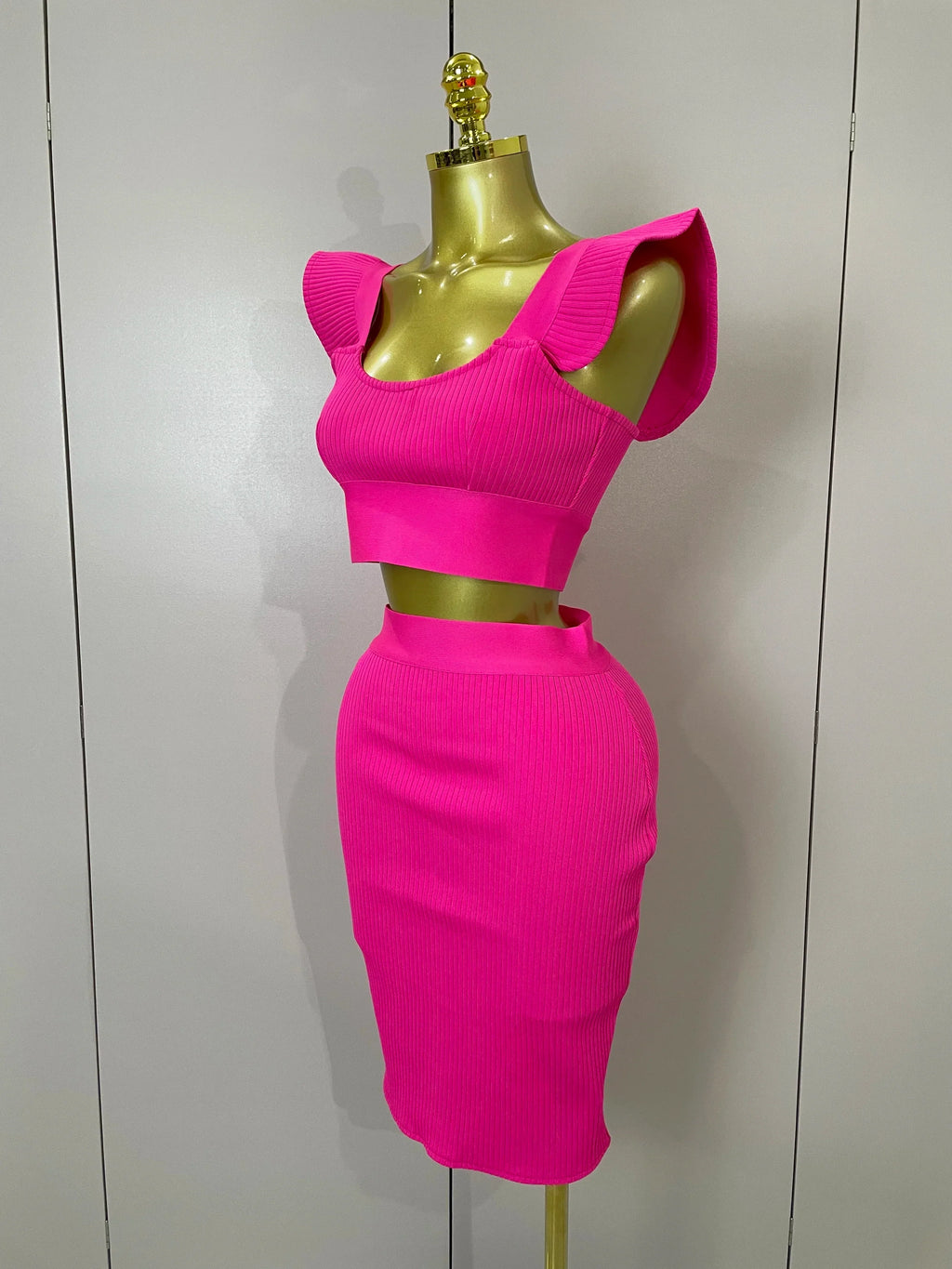 Women  Sexy Backless Ruffles Red Bandage Two Pices Set  Celebrity Evening Elegance Birthday Party Dress